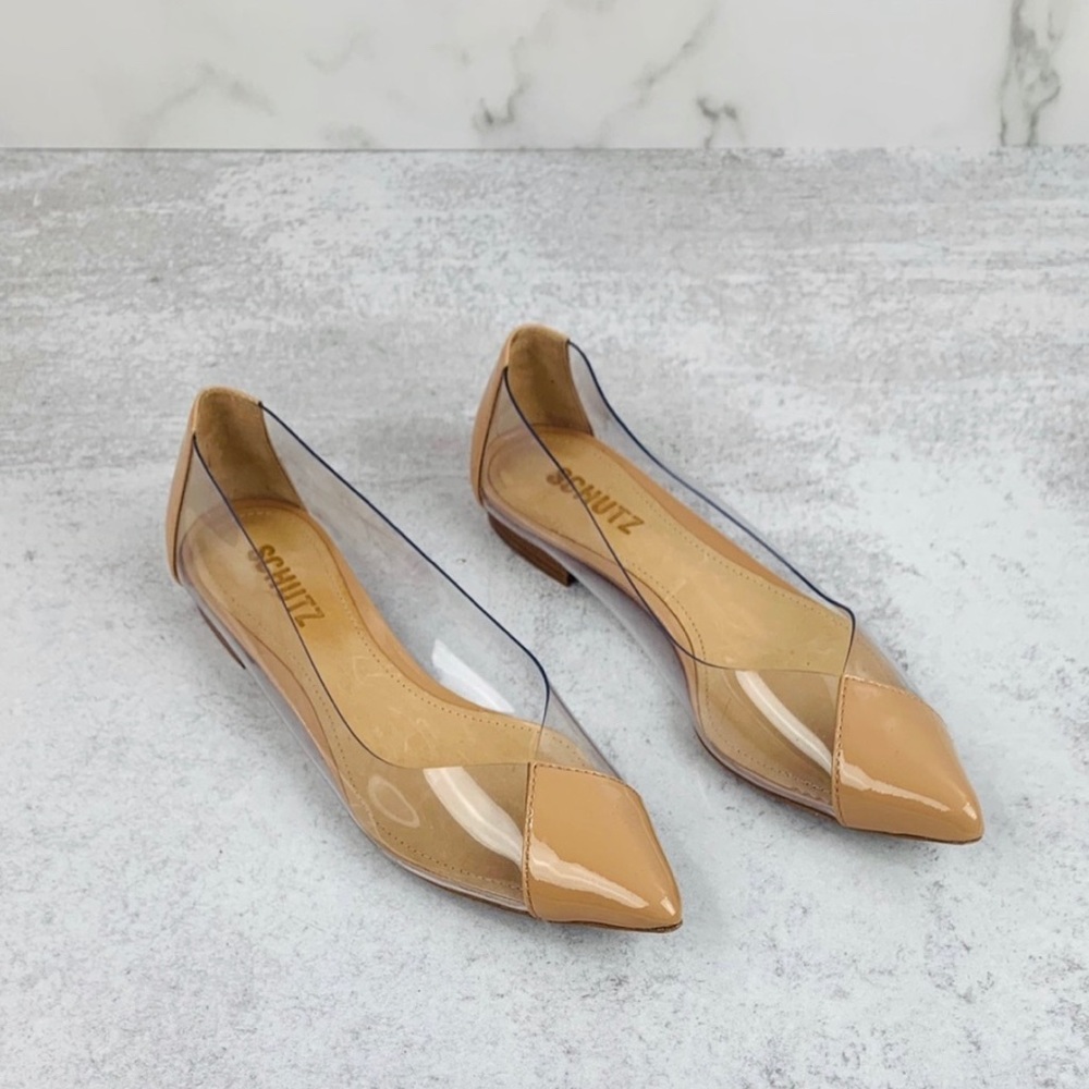 Schutz Clear and Beige Pointed Flats